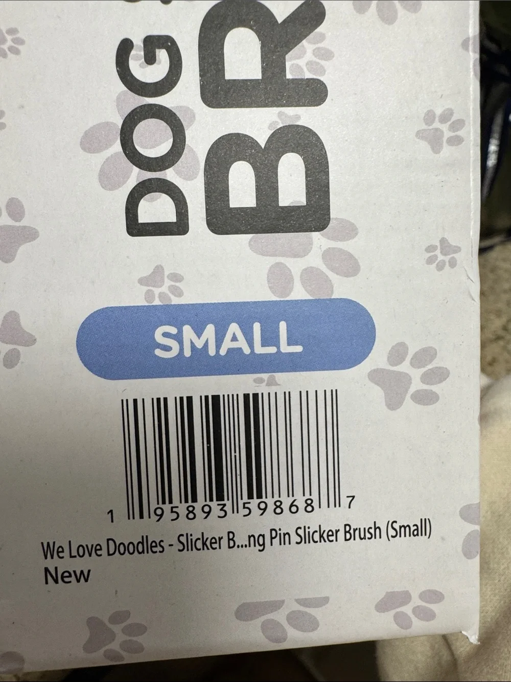Dog Slicker Brush - We Love Doodles (Small) - Tan & Blue